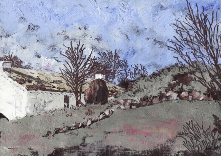Malarstwo zatytułowany „Famine Village” autorstwa Micheal O Muirthile, Oryginalna praca, Olej