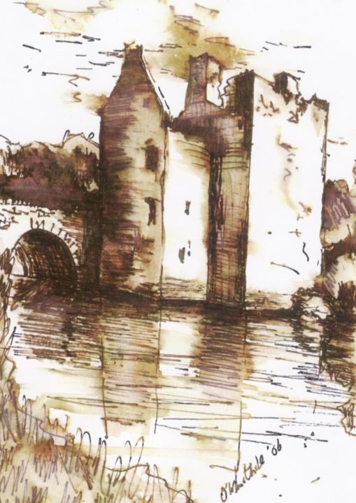 Drawing titled "Carrigadrohid Castl…" by Micheal O Muirthile, Original Artwork, Ink