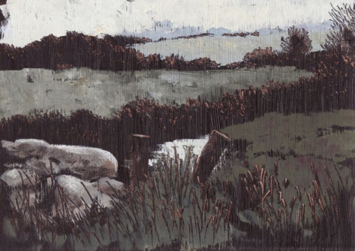 「Down By The Bridge」というタイトルの絵画 Micheal O Muirthileによって, オリジナルのアートワーク, オイル