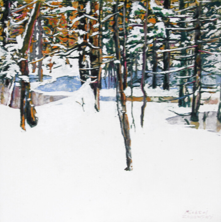 Malerei mit dem Titel "winter stream" von Micheal Zarowsky, Original-Kunstwerk, Acryl