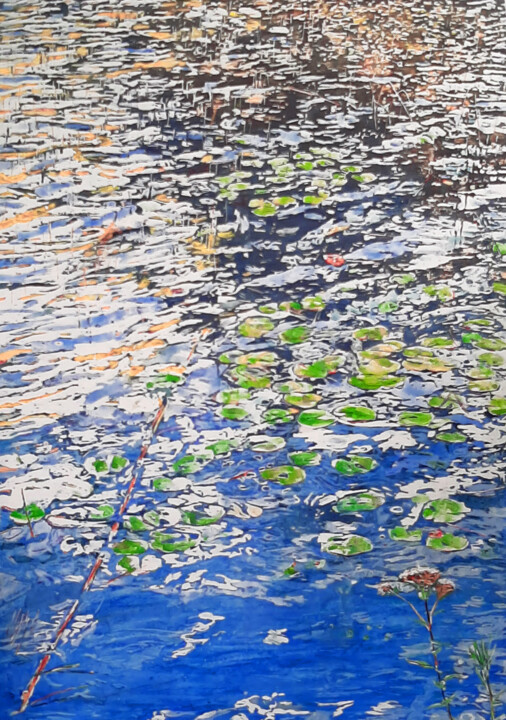 Painting titled "summer water dazzle…" by Micheal Zarowsky, Original Artwork, Acrylic