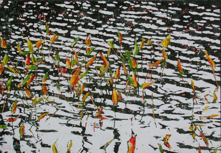 Peinture intitulée "pickerel weed edgin…" par Micheal Zarowsky, Œuvre d'art originale, Acrylique
