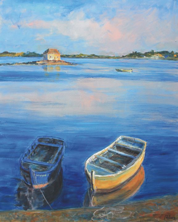 Painting titled "La rivière d'Etel" by Michel Adam, Original Artwork, Acrylic