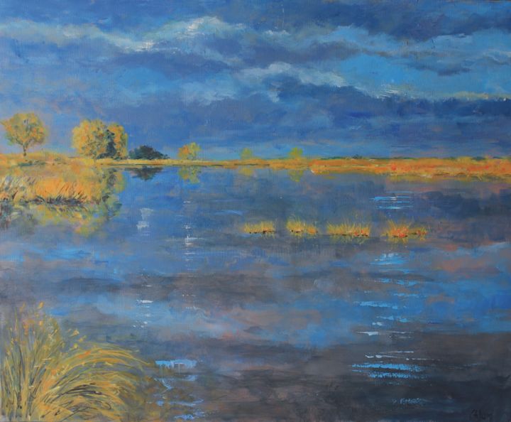 Pintura intitulada "Reflet du Loiret" por Michel Adam, Obras de arte originais, Acrílico