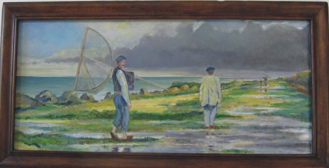 Painting titled "Retour de pêche à L…" by Michel Adam, Original Artwork, Oil