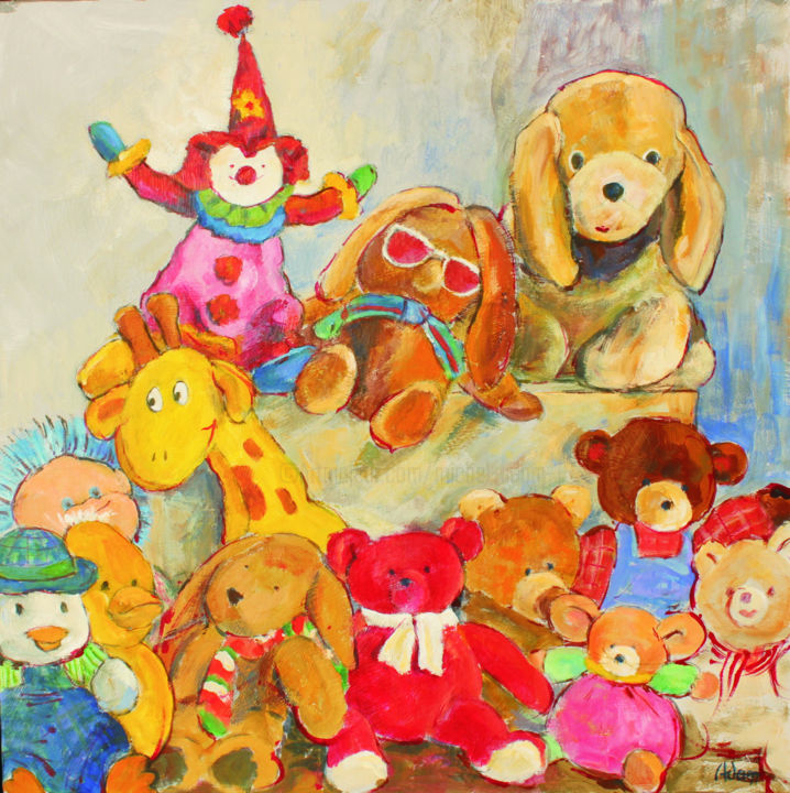 Painting titled "nounours-1" by Michel Adam, Original Artwork, Oil