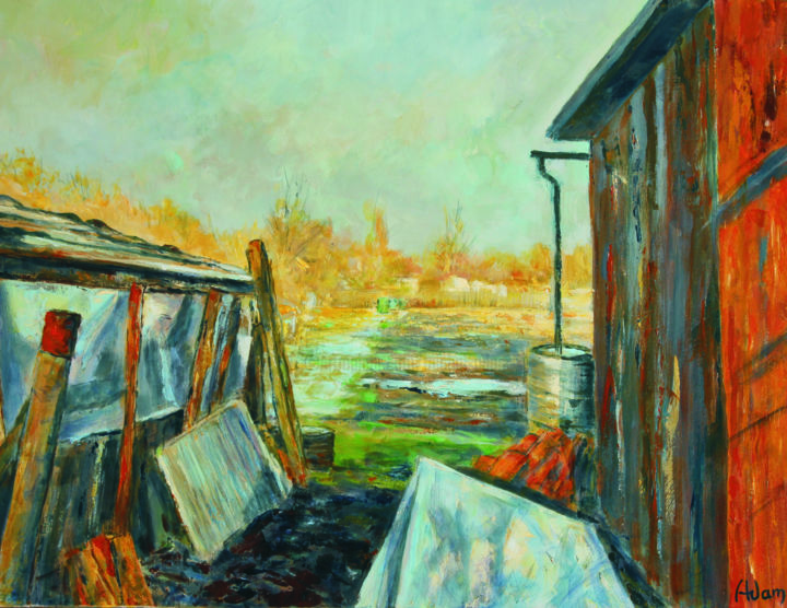 Peinture intitulée "cabane de jardin" par Michel Adam, Œuvre d'art originale, Acrylique