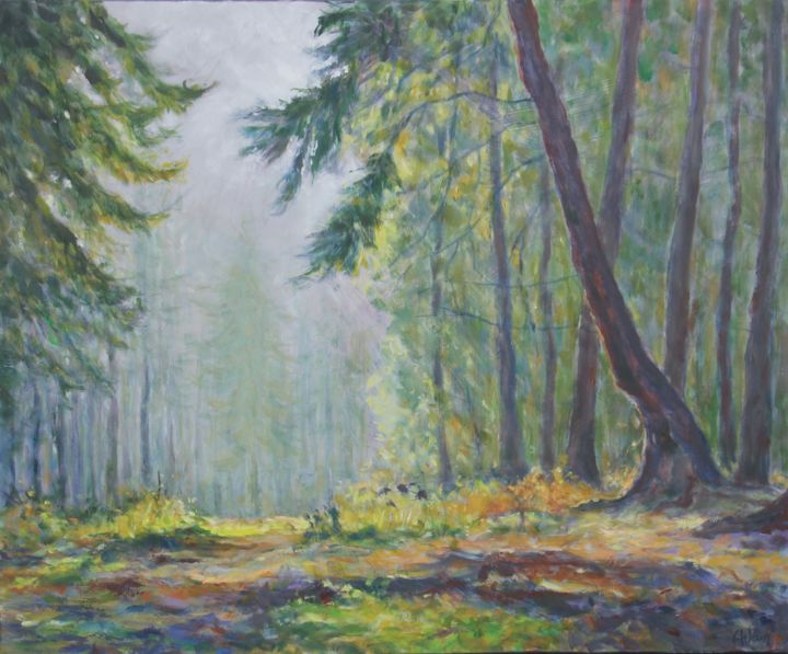 Painting titled "Forêt vosgienne" by Michel Adam, Original Artwork, Acrylic