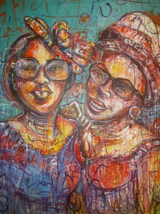Schilderij getiteld "Femmes modernes afr…" door Michel Bertrand Atou Onana (Atouloo), Origineel Kunstwerk, Acryl