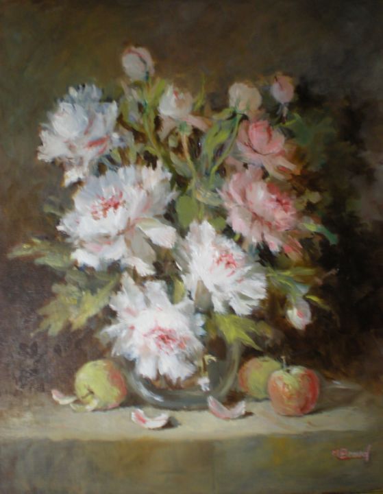Painting titled "Vase de pivoines" by Michel Braud, Original Artwork