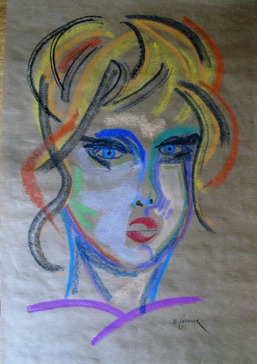 Drawing titled "Portrait Tania" by Michel Castanier, Original Artwork, Pastel