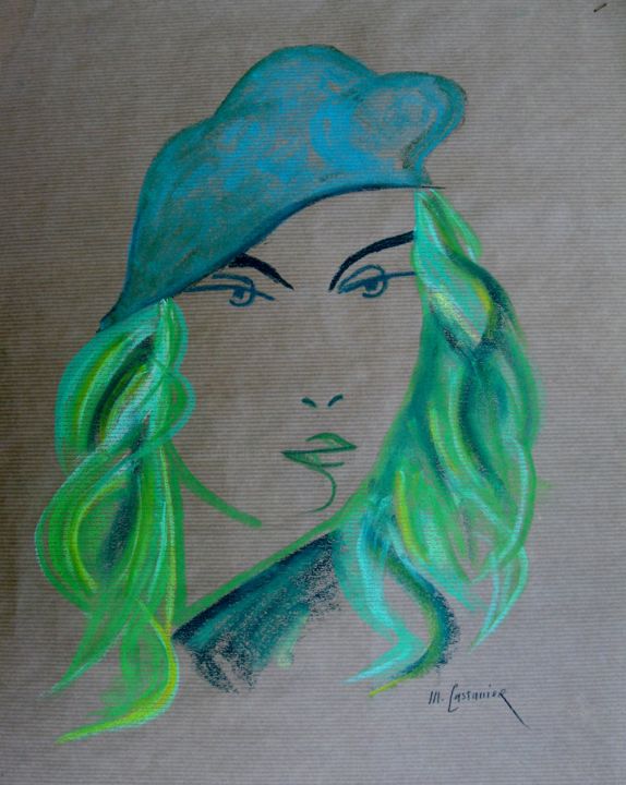 Tekening getiteld "Sonia" door Michel Castanier, Origineel Kunstwerk, Pastel