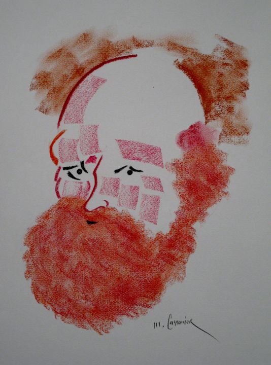 Dessin intitulée "Homme barbu" par Michel Castanier, Œuvre d'art originale, Pastel