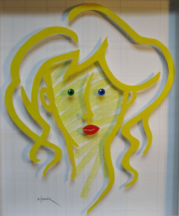 Malerei mit dem Titel "Portrait jaune" von Michel Castanier, Original-Kunstwerk, Acryl