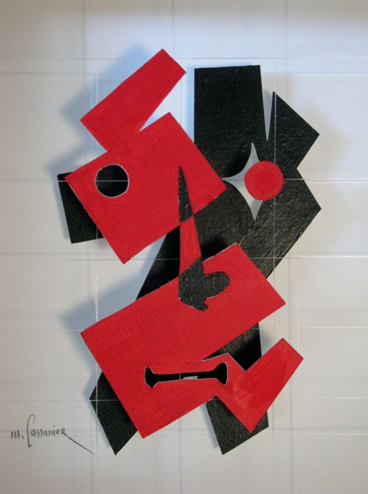 Pintura titulada "Visage rouge et noir" por Michel Castanier, Obra de arte original, Acrílico