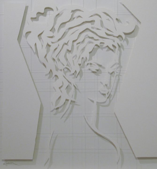 Colagens intitulada "Portrait blanc" por Michel Castanier, Obras de arte originais, Colagens
