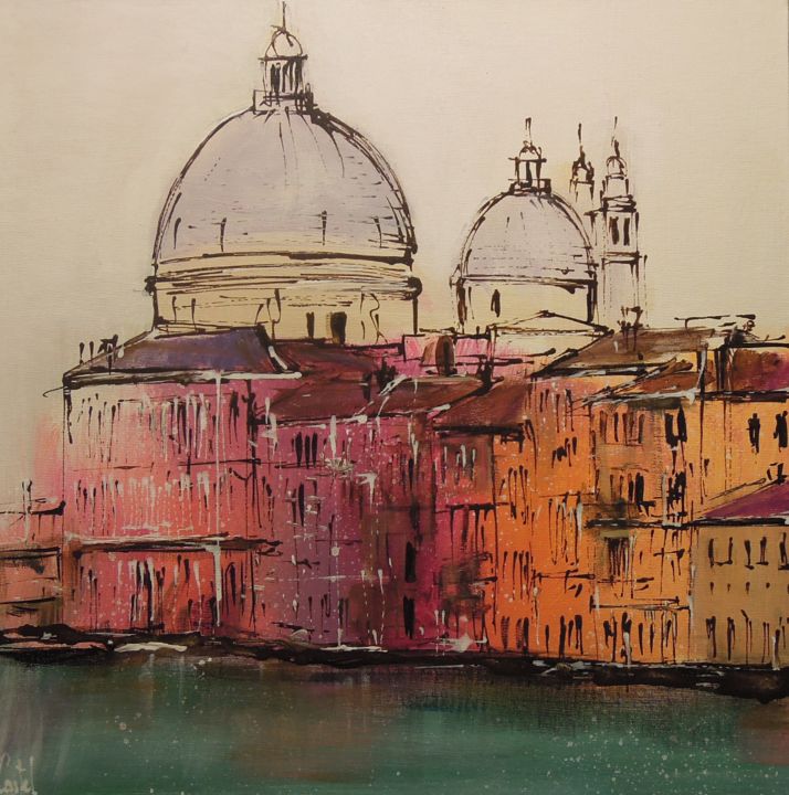 Peinture intitulée "Venise, Canal Grande" par Michel Castel, Œuvre d'art originale, Acrylique