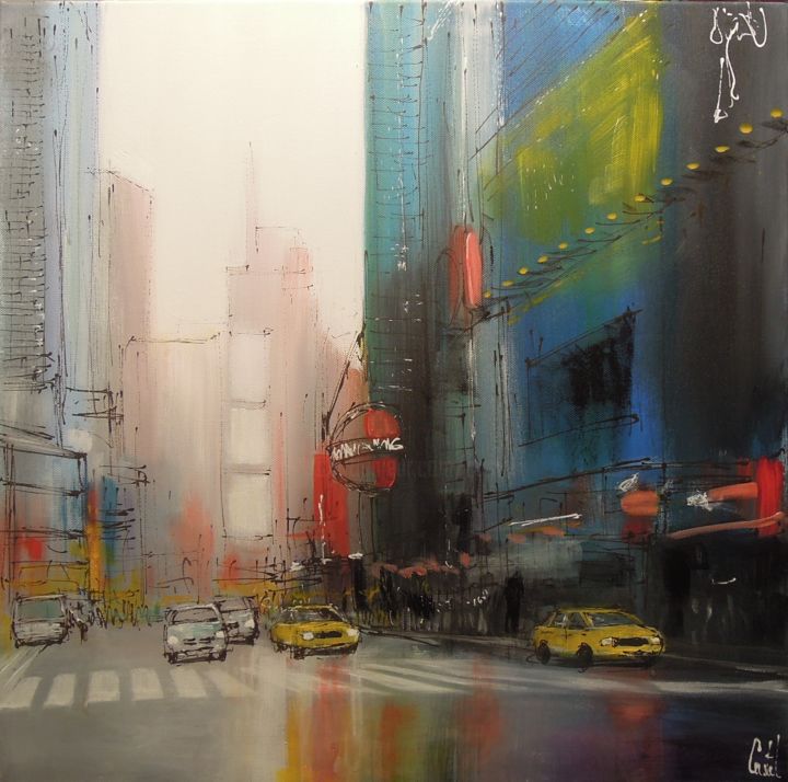 Painting titled "New York, after rai…" by Michel Castel, Original Artwork, Acrylic
