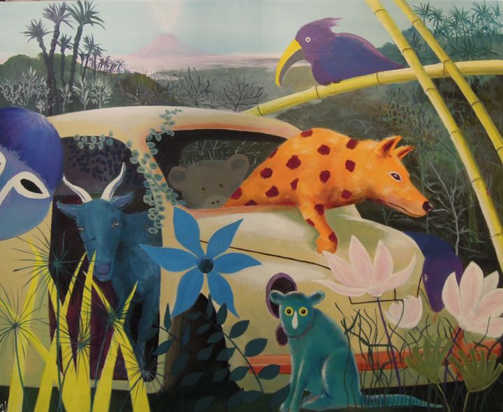 Painting titled "Les animaux de la p…" by Michel Castel, Original Artwork, Acrylic