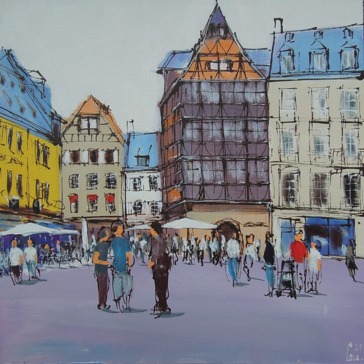 Картина под названием "Strasbourg, Place d…" - Michel Castel, Подлинное произведение искусства, Акрил