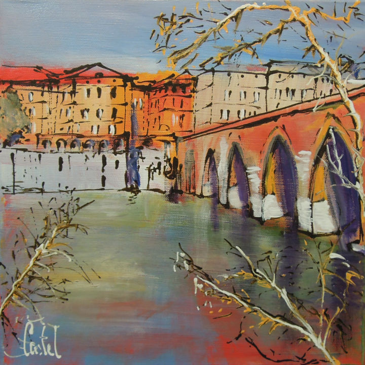 Painting titled "Albi, pont Vieux" by Michel Castel, Original Artwork, Acrylic