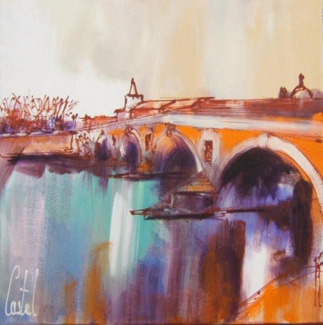 Painting titled "Toulouse: Le Pont N…" by Michel Castel, Original Artwork, Oil