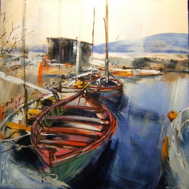 Peinture intitulée "Etang de Thau" par Michel Castel, Œuvre d'art originale, Acrylique