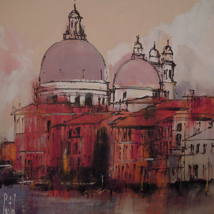 Painting titled "Venise: Santa Maria…" by Michel Castel, Original Artwork, Acrylic