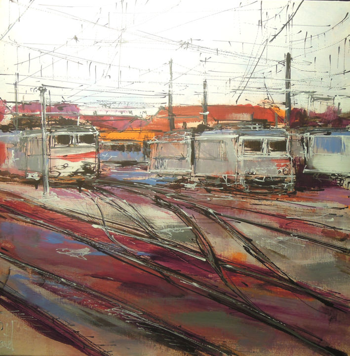 「Toulouse, Gare Mata…」というタイトルの絵画 Michel Castelによって, オリジナルのアートワーク, アクリル