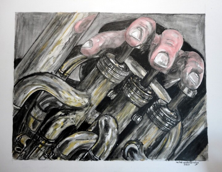 Painting titled "LA MAIN DU JOUEUR D…" by Michel Cendra-Terrassa, Original Artwork, Watercolor