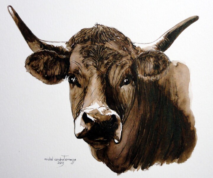 Painting titled "VACHE 11" by Michel Cendra-Terrassa, Original Artwork