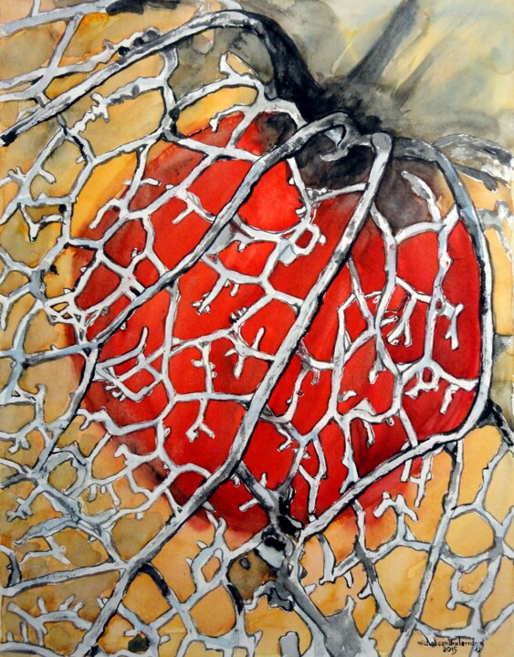 Painting titled "AMOUR  EN  CAGE" by Michel Cendra-Terrassa, Original Artwork, Watercolor