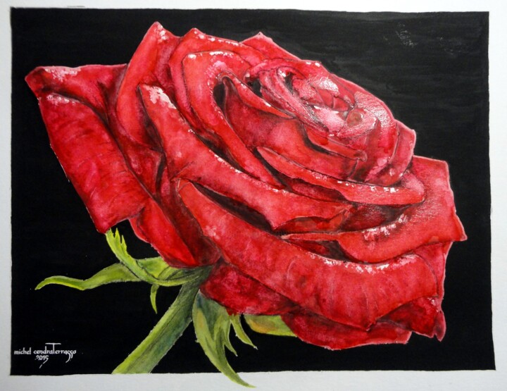 Painting titled "ROUGE  ET  NOIR" by Michel Cendra-Terrassa, Original Artwork, Watercolor