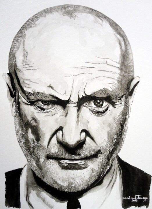 Malerei mit dem Titel "PHIL COLLINS" von Michel Cendra-Terrassa, Original-Kunstwerk, Aquarell