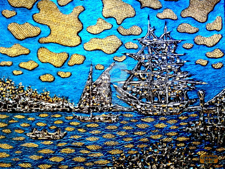 Painting titled "les bateaux" by Corrand, Original Artwork, Acrylic