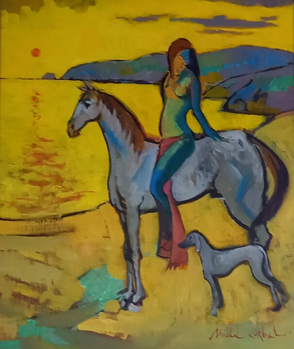 Painting titled "La Cavalière" by Michel Corbel, Original Artwork, Oil