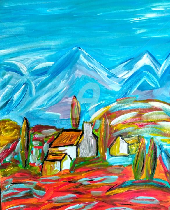 Painting titled "La montagne enchanté" by Tomy, Original Artwork, Acrylic