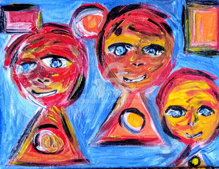 Peinture intitulée "Les enfants" par Tomy, Œuvre d'art originale, Acrylique