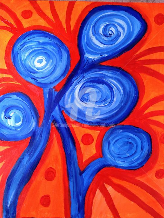 Malerei mit dem Titel "Les spirales" von Tomy, Original-Kunstwerk, Acryl