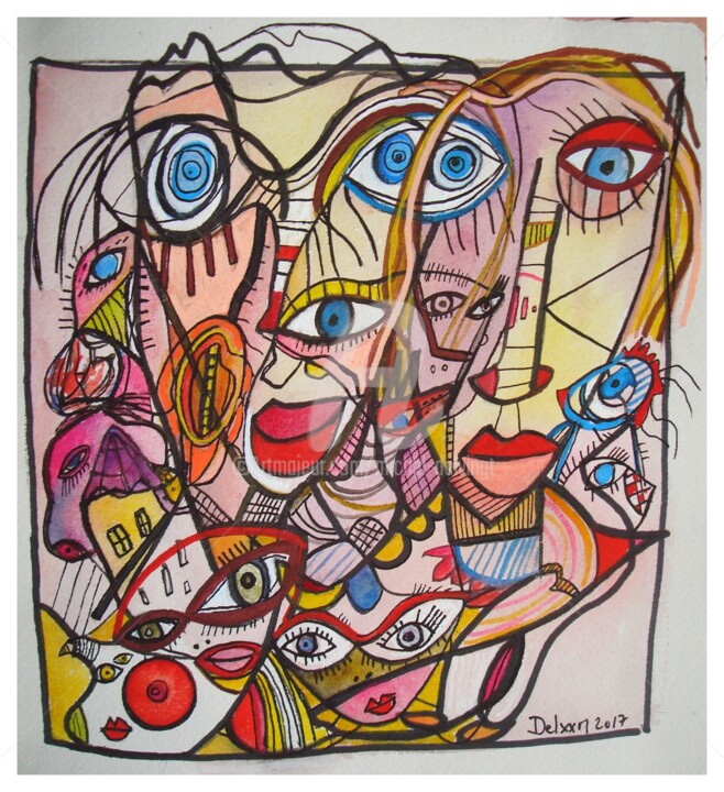 Peinture intitulée "Plusieurs femmes" par Michel Delvingt, Œuvre d'art originale, Aquarelle