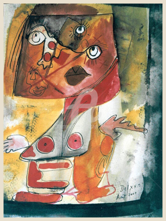 Painting titled "Sexy Heart Sexy girl" by Michel Delvingt, Original Artwork, Watercolor