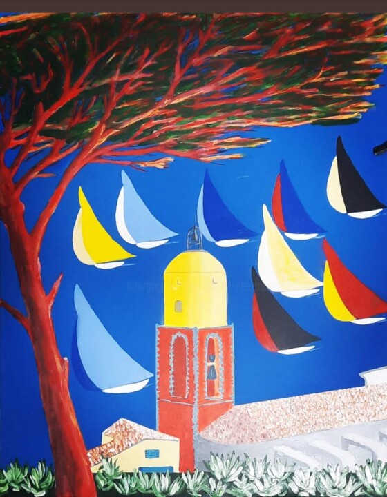 Painting titled "Regatte a St Tropez…" by Michel Des Mazots, Original Artwork, Acrylic Mounted on Wood Stretcher frame