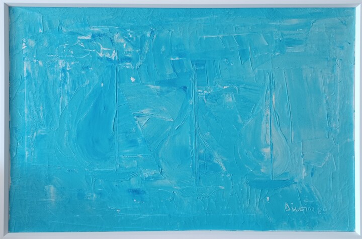 Painting titled "Voiliers bleus" by Michel Divorne, Original Artwork, Oil Mounted on Wood Stretcher frame
