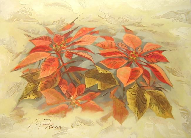 Schilderij getiteld "Poinsettia" door Michel Fares, Origineel Kunstwerk