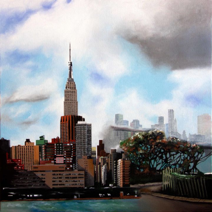 Ζωγραφική με τίτλο "Columbia Heights" από Michel Fourcade, Αυθεντικά έργα τέχνης, Λάδι