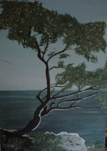 Peinture intitulée "arbre sur la falaise" par Michel Goidin, Œuvre d'art originale