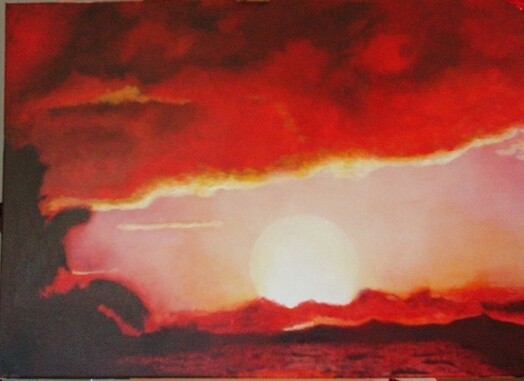 Peinture intitulée "couher de soleil au…" par Michel Goidin, Œuvre d'art originale