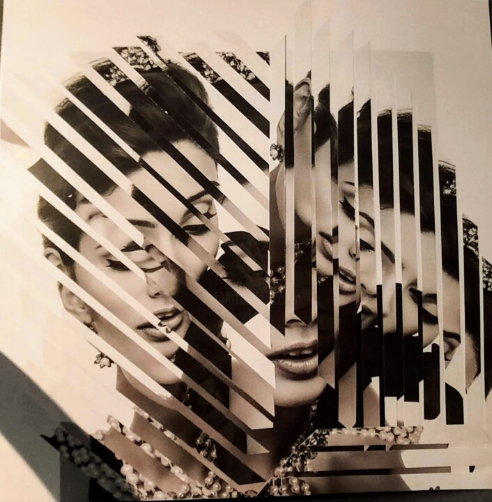 Collages getiteld "Presque Audrey" door Michel Goldberg, Origineel Kunstwerk, Collages Gemonteerd op Karton