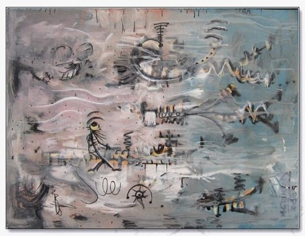 Malerei mit dem Titel "Rivage surréaliste" von Michel Grimard, Original-Kunstwerk, Acryl