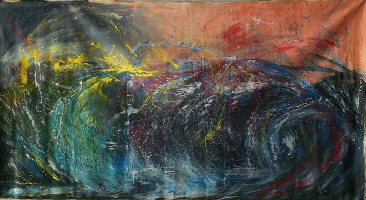 Painting titled "La vague. (1990)" by Michel Guerry (M ATOM), Original Artwork, Acrylic